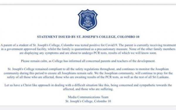 Parent of a student of St. Joseph&#039;s College tested positive for Covid-19