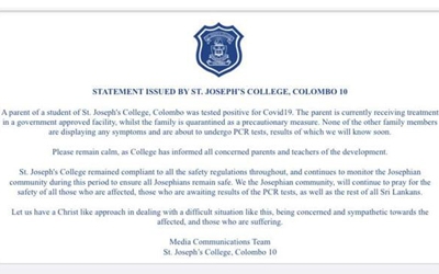 Parent of a student of St. Joseph&#039;s College tested positive for Covid-19