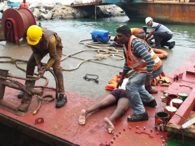 Port City Dredger Rescues Two Drowning Fishermen Off Floating On A Barrel Near Port City Area