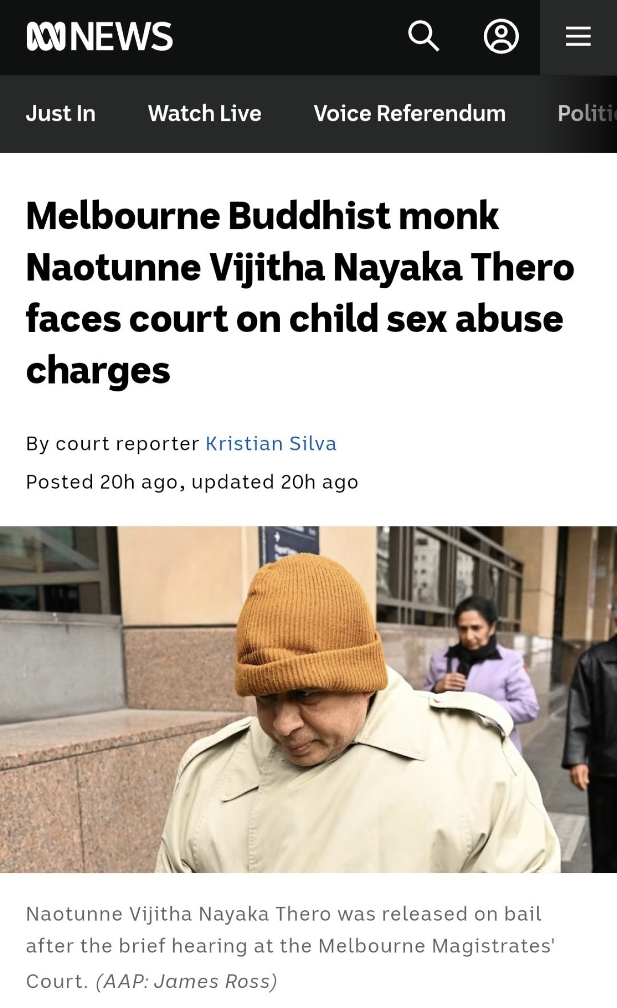 Buddhist Monk in Melbourne Court on Child Sex Offense Charges Dating Back to 1990s