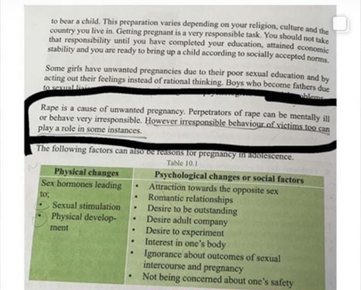 Controversy Around Grade 11 Health Text Book Which Blames Rape Victims For Rape