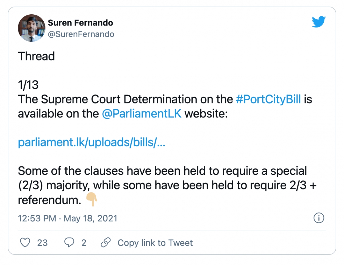 Determination On Port City Bill: Senior Lawyer Suren Fernando Explains Clauses Inconsistent With Constitution